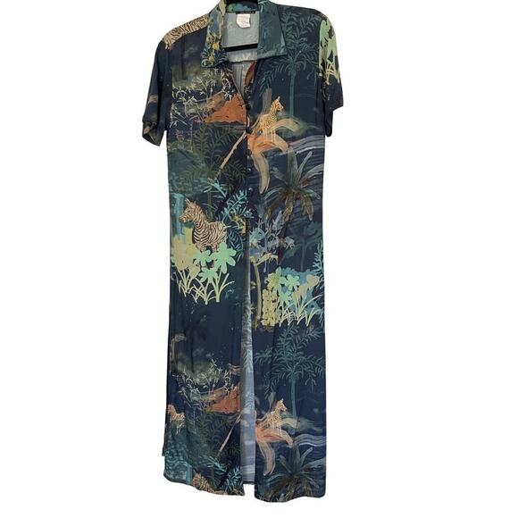 Maxi Shirt Dress Animals Printed Y2K Beach Loungewear Size M - Picture 1 of 6